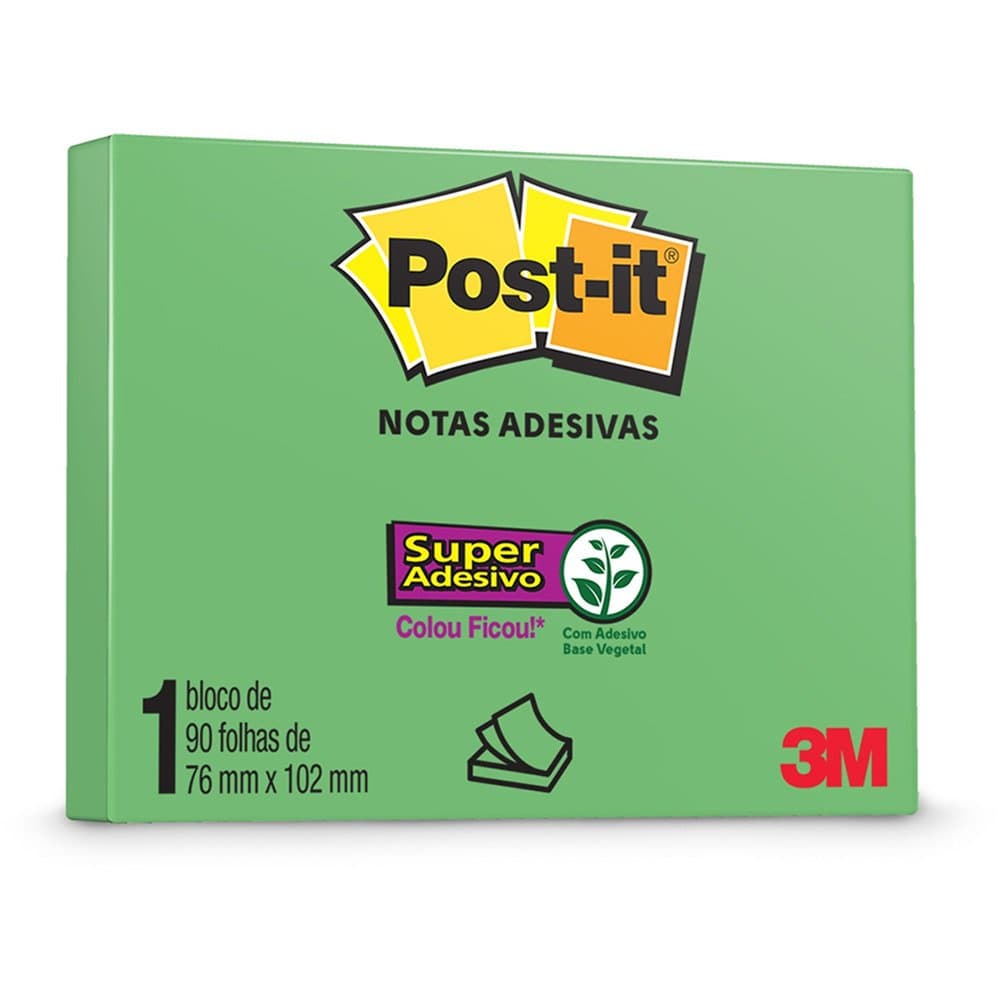 Bloco adesivo 3M post-it 76X102mm verde 90 folhas