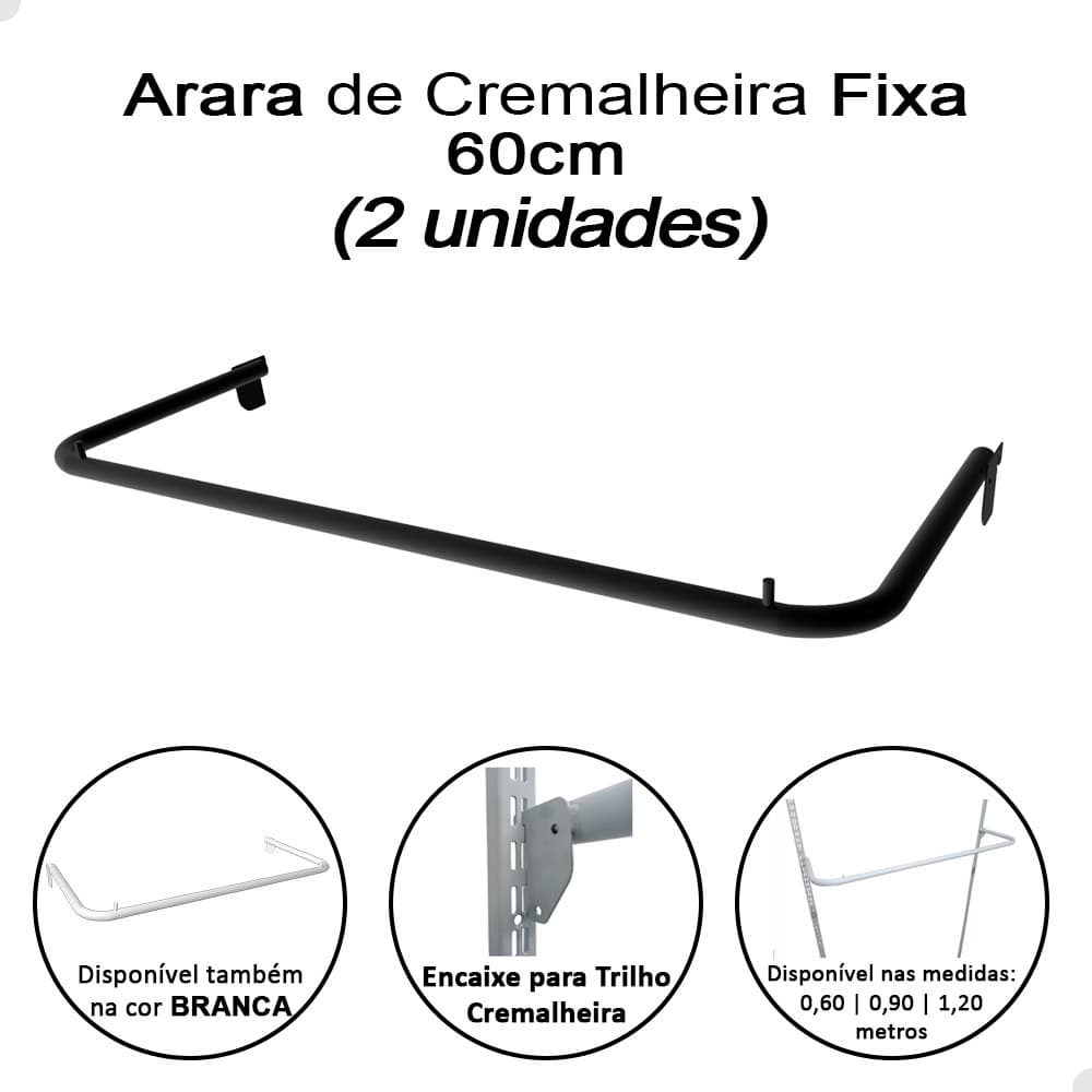 Kit 2 Arara Cabideiro 60cm Para Trilho Cremalheira Loja