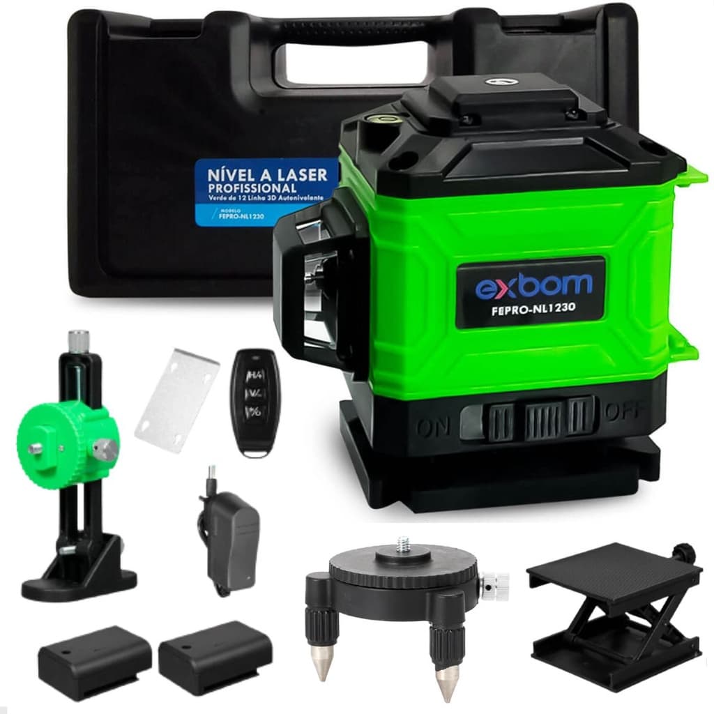 Nivel Laser 12 Linhas Verde 2 Baterias + Acessórios e Maleta