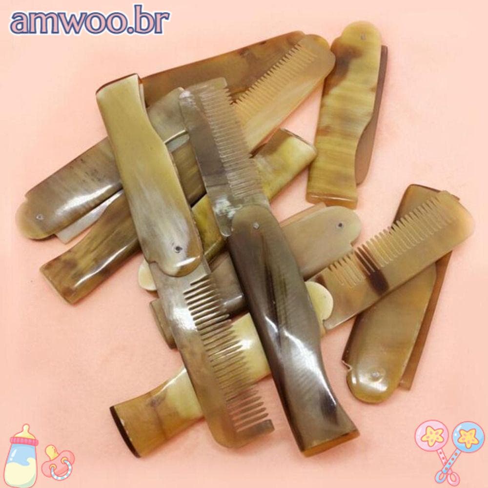 AMWOO 2 Pcs Pente De Chifre De Boi , Escova De Cabelo Dobrável De Bolso Antiestático , Pentes Leves Para Viagem Casa