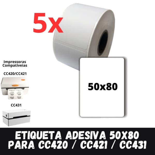 5 Rolo de Etiqueta adesiva termica - 50x80 1.250 etiquetas
