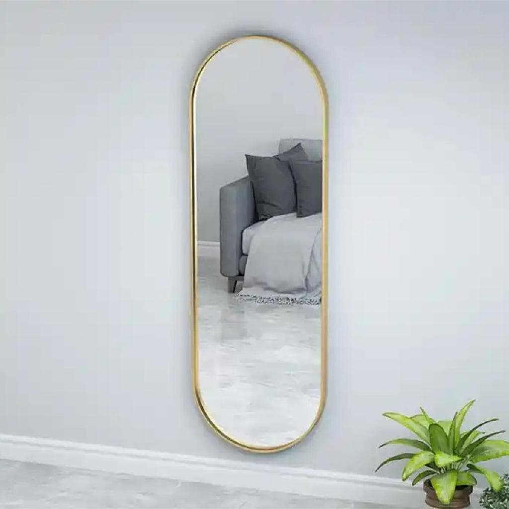 Espelho Oval Decorativo 100x30cm Com Moldura Dourada Moderno Banheiro Quarto Elegante Premium
