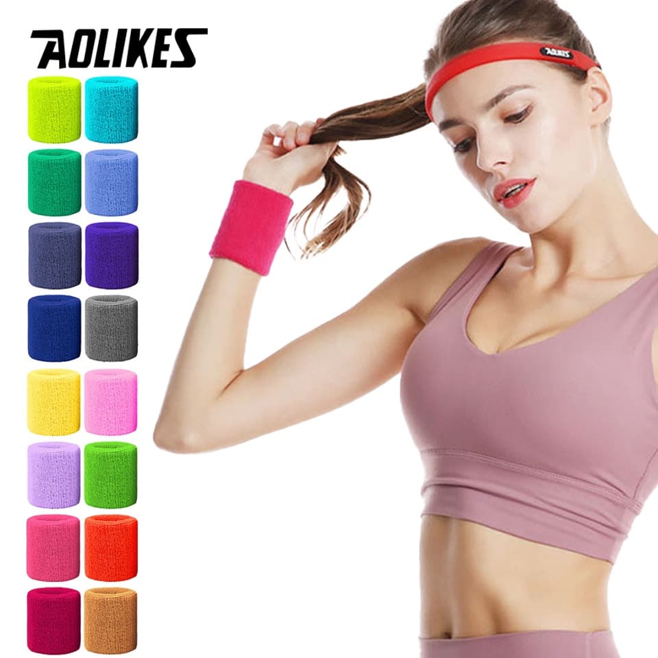 AOLIKES 1 Par Toalha Cinta De Pulso Suporte Envoltório Ginásio Fitness Basquete Vôlei Mão Suor Banda Tênis Esporte Sweat