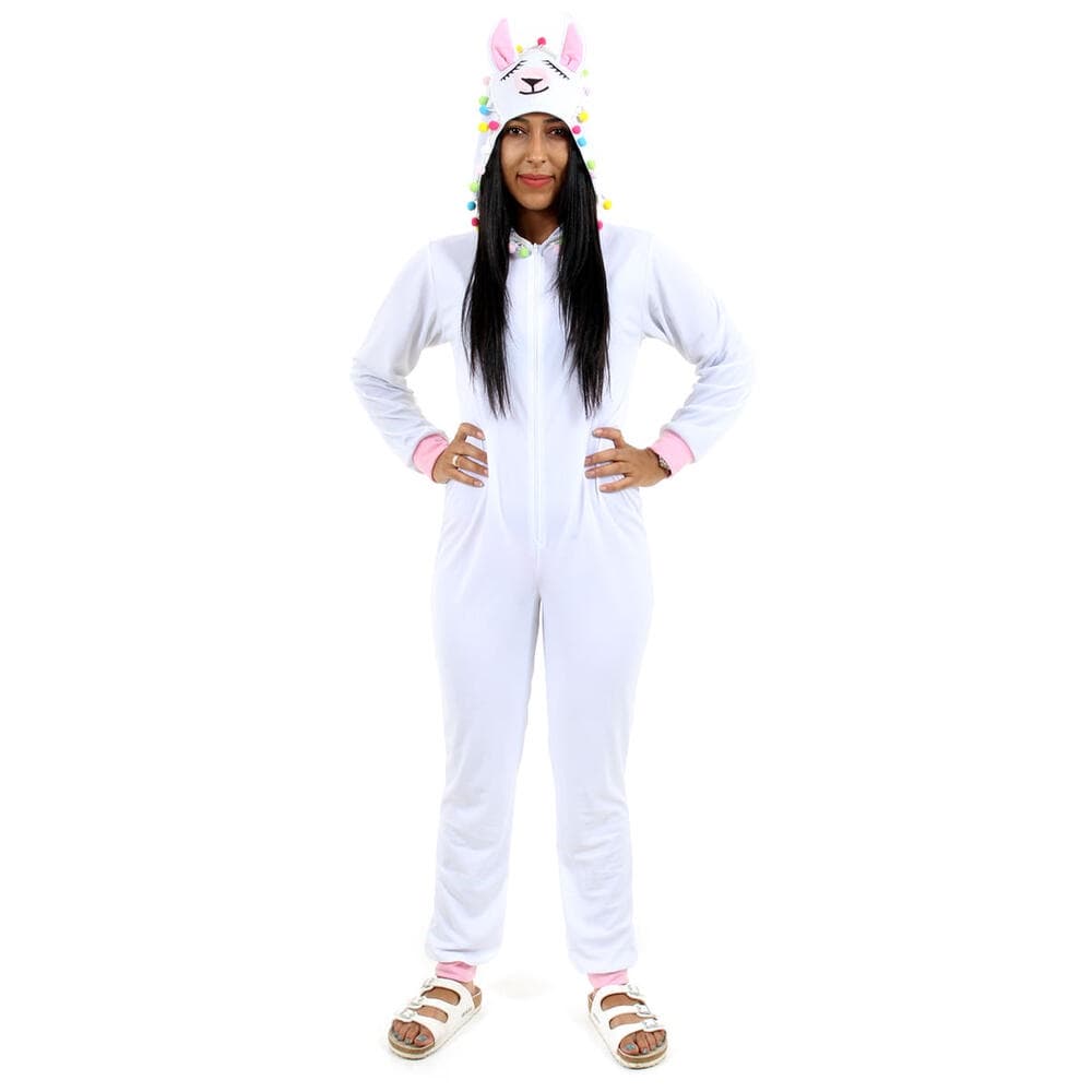 Fantasia Lhama Macacão Kigurumi Adulto Com Capuz