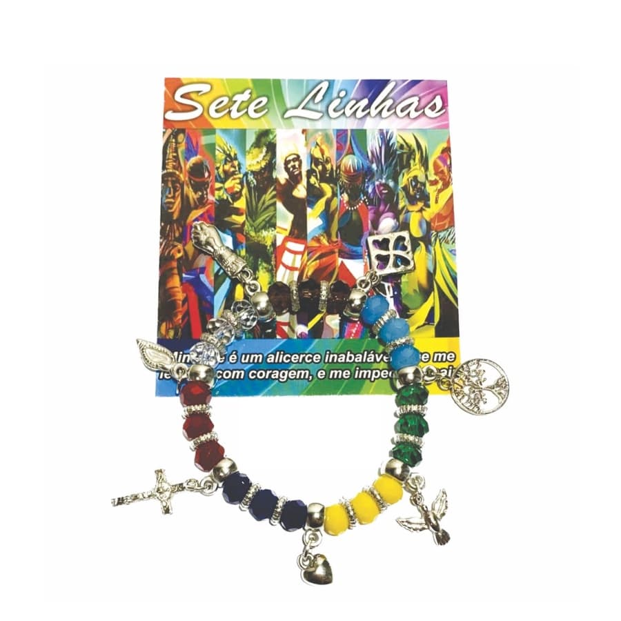 PULSEIRA DE CRISTAL 7 LINHAS - 7 PINGENTES METAL CROMADO