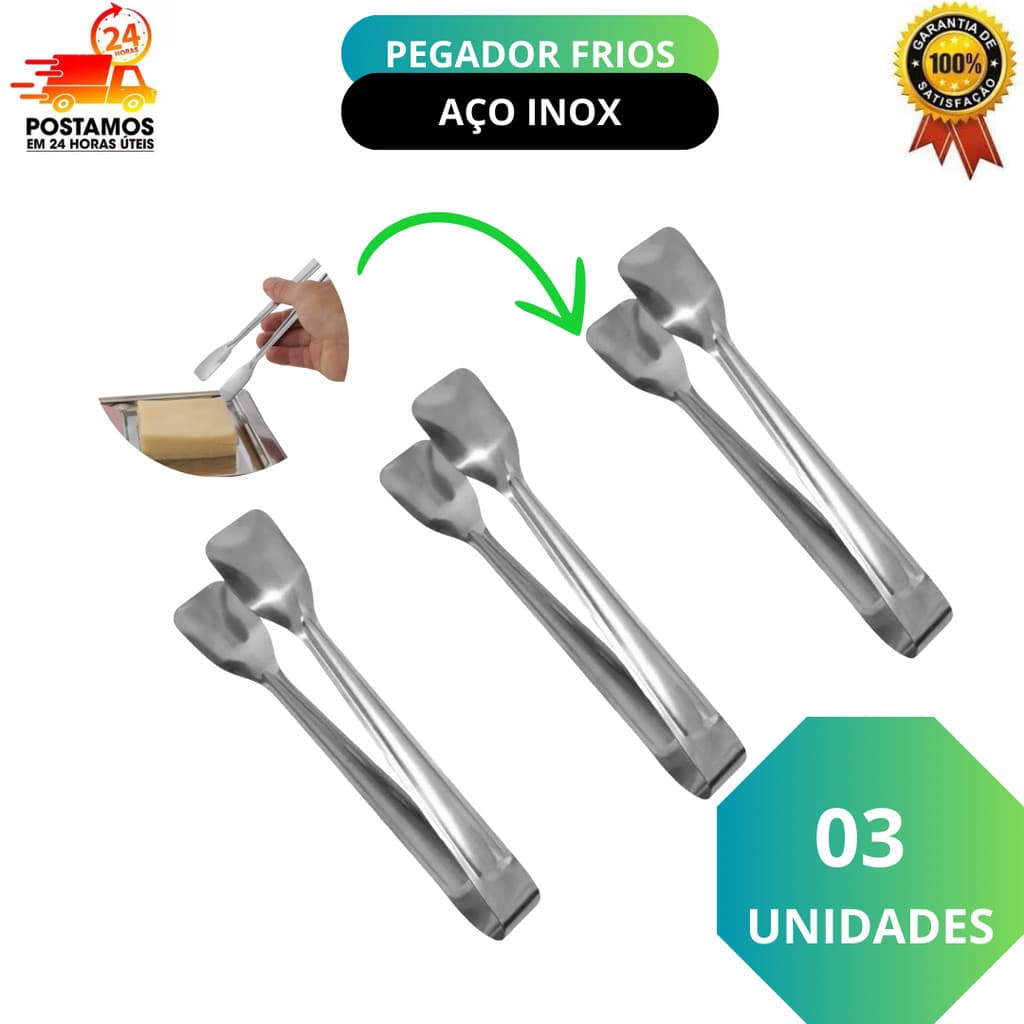 Kit com 3 Pegador de Frios Aço Inox para Presunto Queijo Petiscos Salame Salada Carne Massas Cozinha