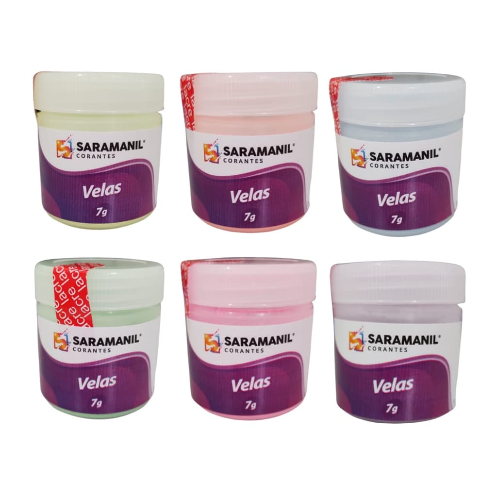 Kit 6 Corantes de Vela Cores Candy Velas 7g Saramanil Anilina Pó Parafinas Barra Lentilha Gel Cera