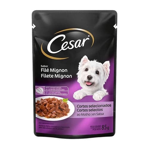 Ração Úmida Cesar Sachê sabor Filé Mignon 85g