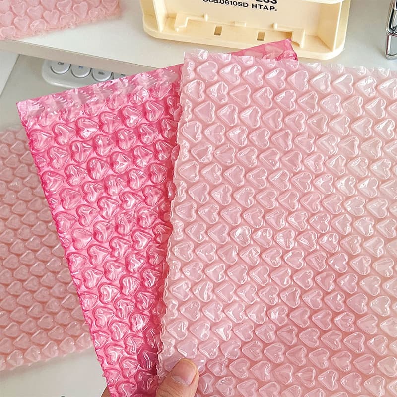 10 Pcs Saco De Bolha De Coração Cor-De-Rosa À Prova D'água Embalagem De Cartão