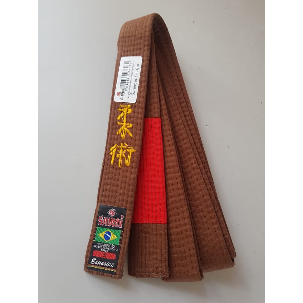 Faixa Jiu Jitsu Shiroi Bordada Especial Marrom P Vermelha A4