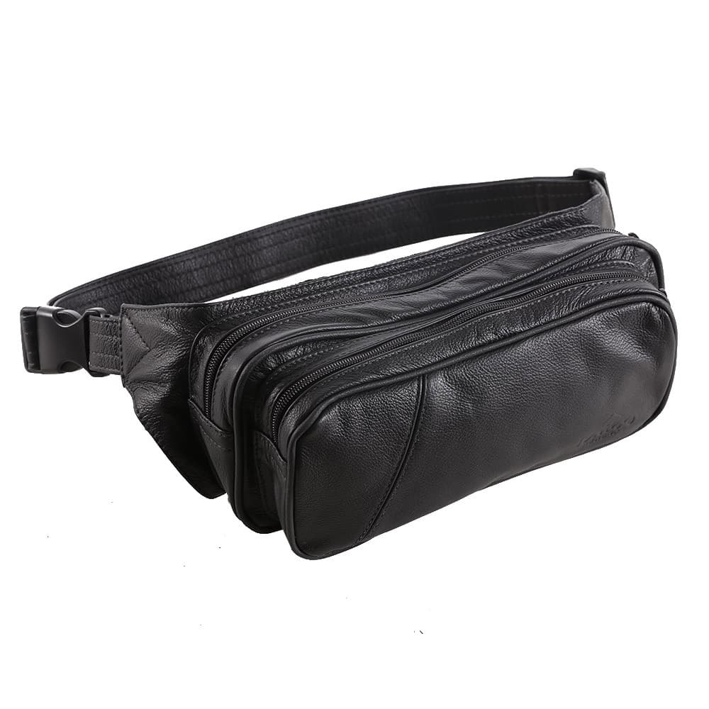 Pochete Bolsa de Cintura - Couro - A4 - Preta