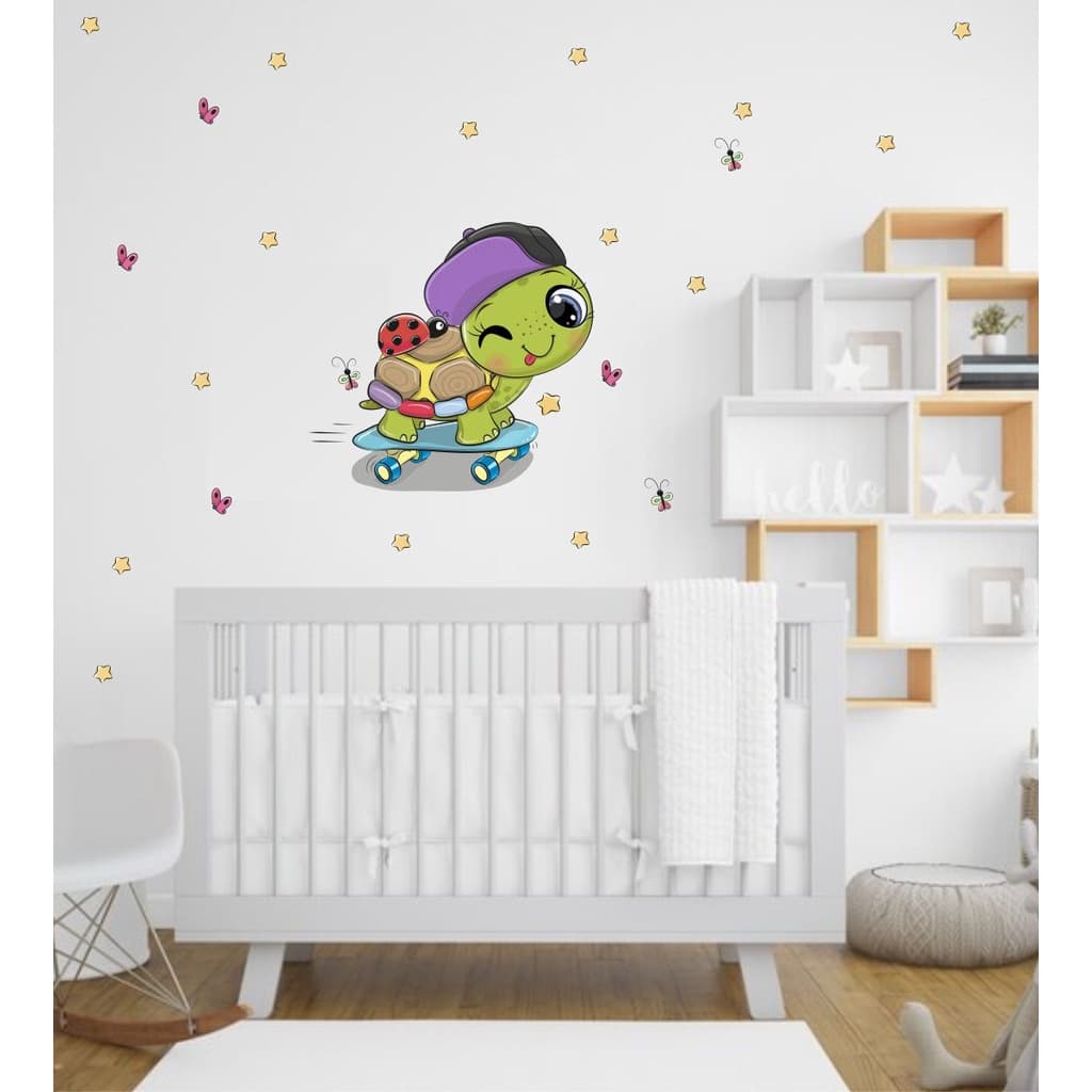 Adesivo de Parede Skate Cute Baby Tartaruga Papel de Parede Infantil Decalques Individuais