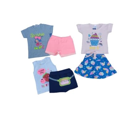 Kit com 3 Conjunto Bebê Feminino Roupa de Criança para Menina Baby look, Short e Short Saia
