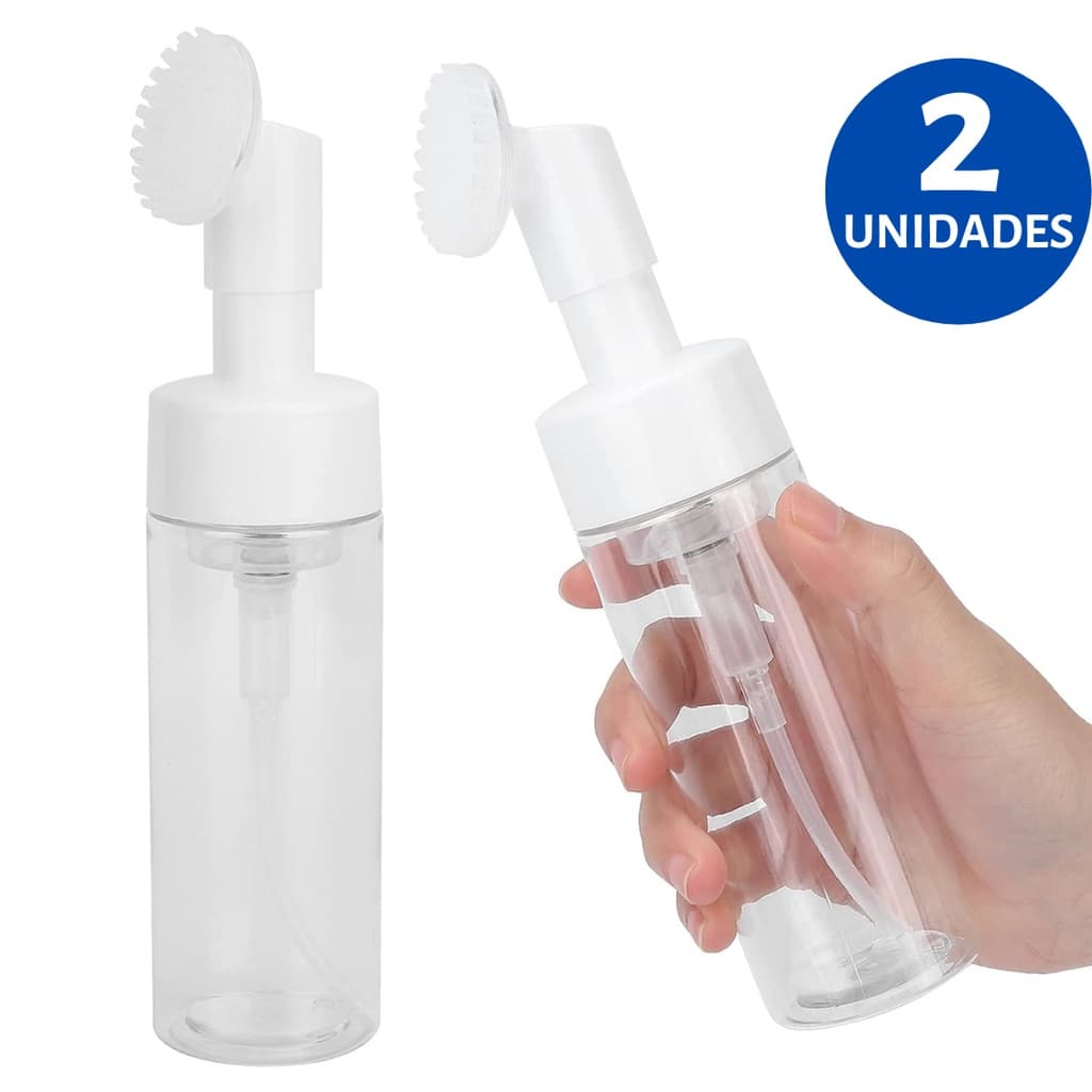 Kit 2 Frasco Pump Espumador Com Escova De Silicone Para Limpeza Facial Skin Care 100ml