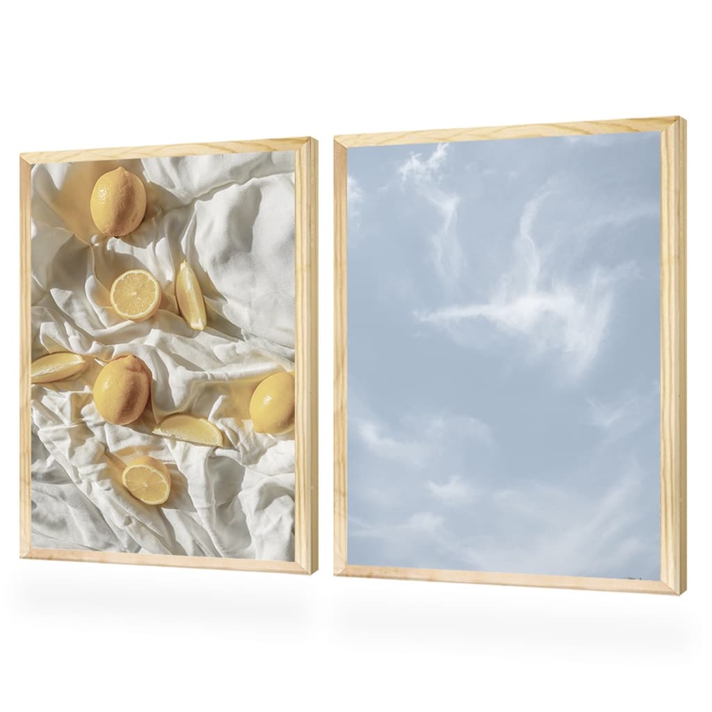Dois Quadros Céu Paisagem Nuvens Laranja para Cozinha