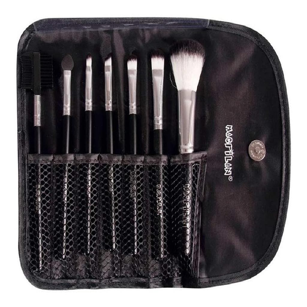 Kit Pincéis Maquiagem P/ Sombra Pó Sobrancelha C/ Estojo Macrilan 7 Peças
