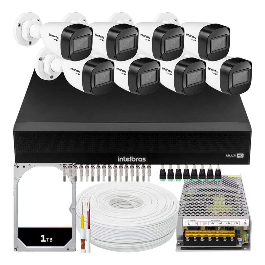 Kit Intelbras 8 Câmeras Vhd 1230 30m Dvr De 16 Canais 1116c com hd 1tb