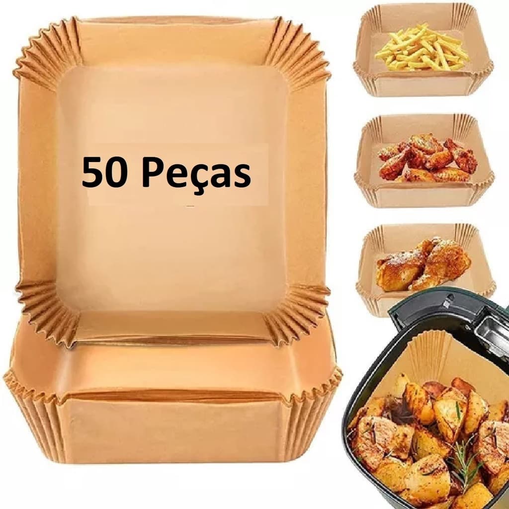 Kit 50 Formas De Papel 16cm Fritadeira Air Fryer Quadrada