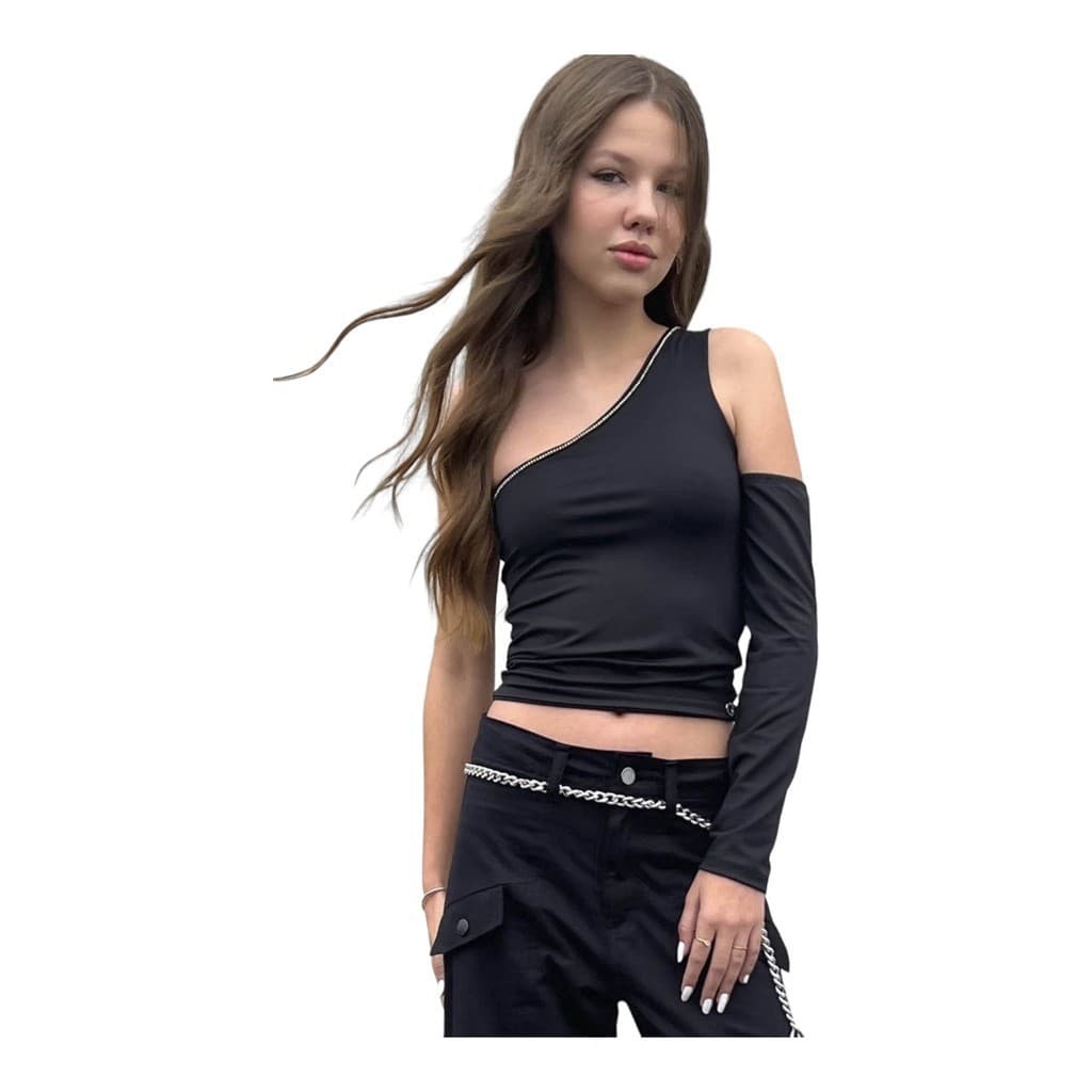 Blusa Boxy Preta Strass