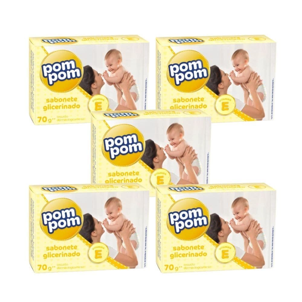 5x Sabonete Infantil em Barra Glicerinado Pom Pom 70g
