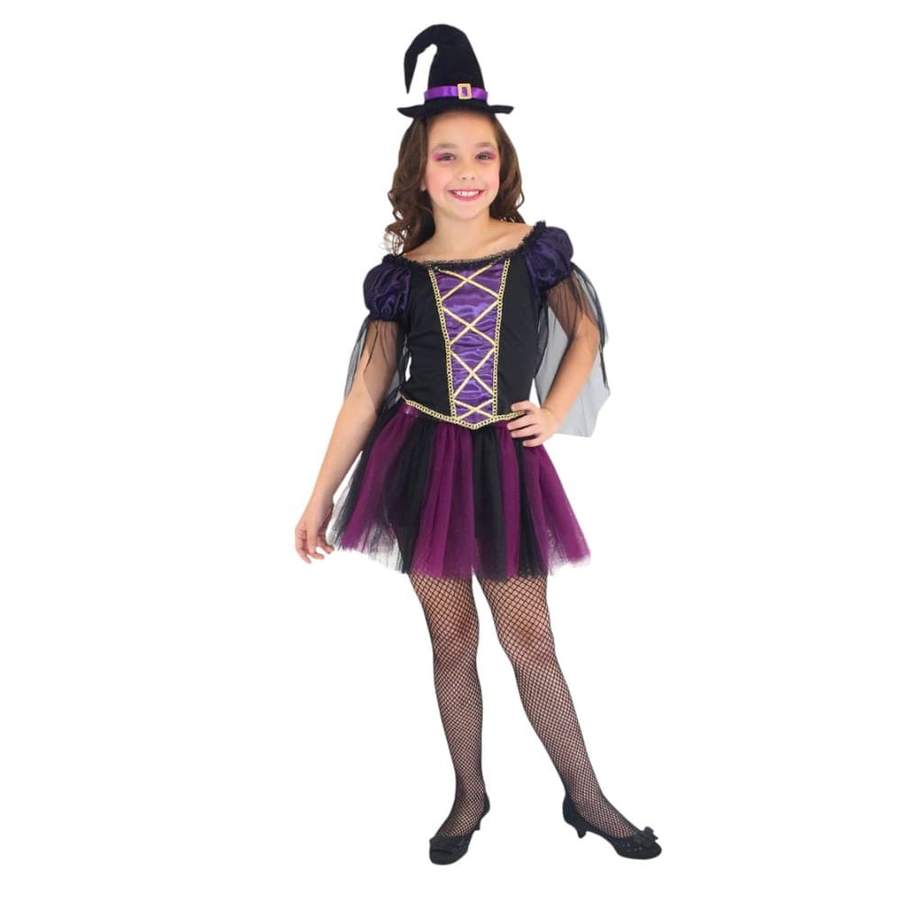 Fantasia Infantil de Halloween fantasia Bruxa Fantasia de bruxinha roxa com chapéu