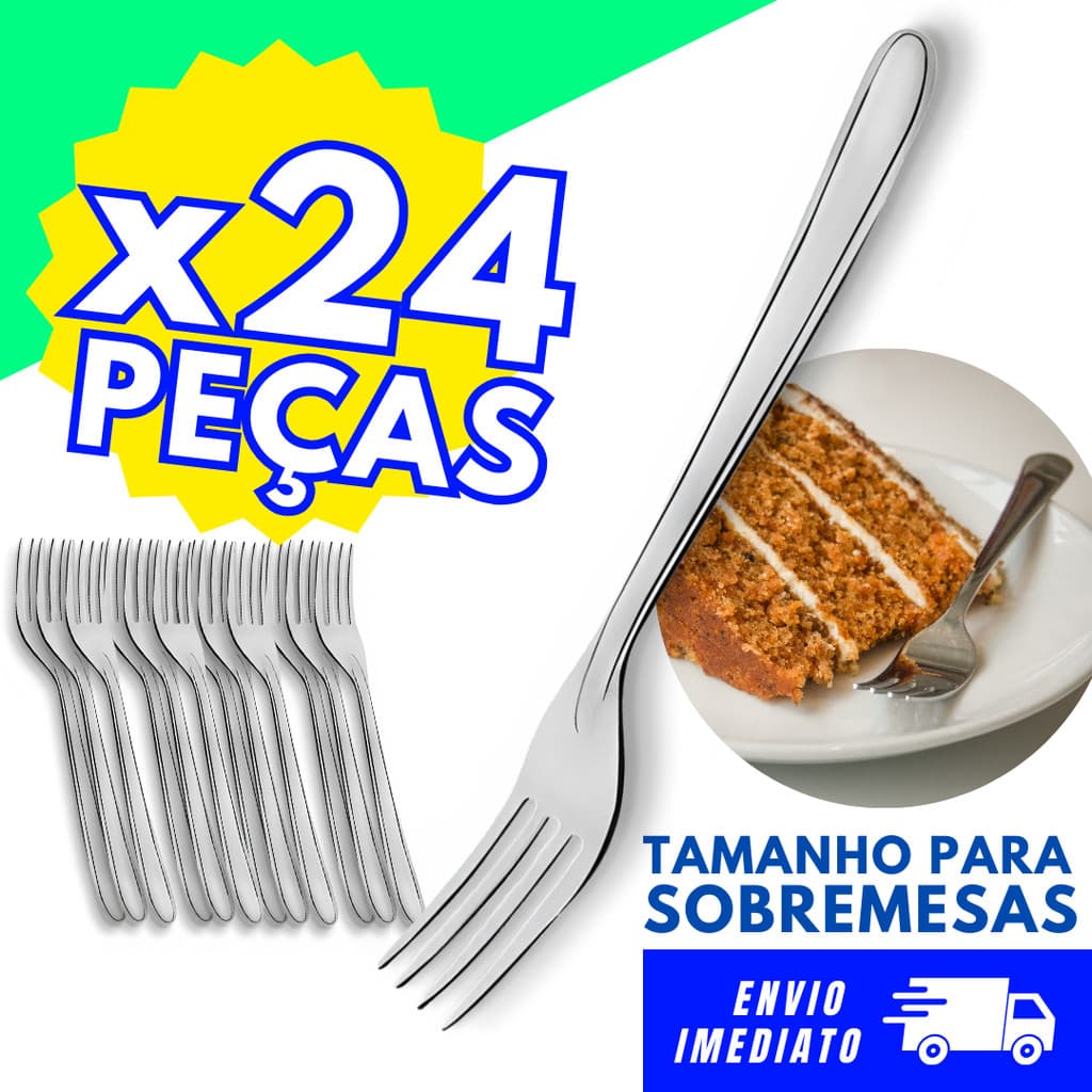 Kit Garfos Sobremesa 24 peças Talheres Aço Inox Cozinha Louça Doces Bolos