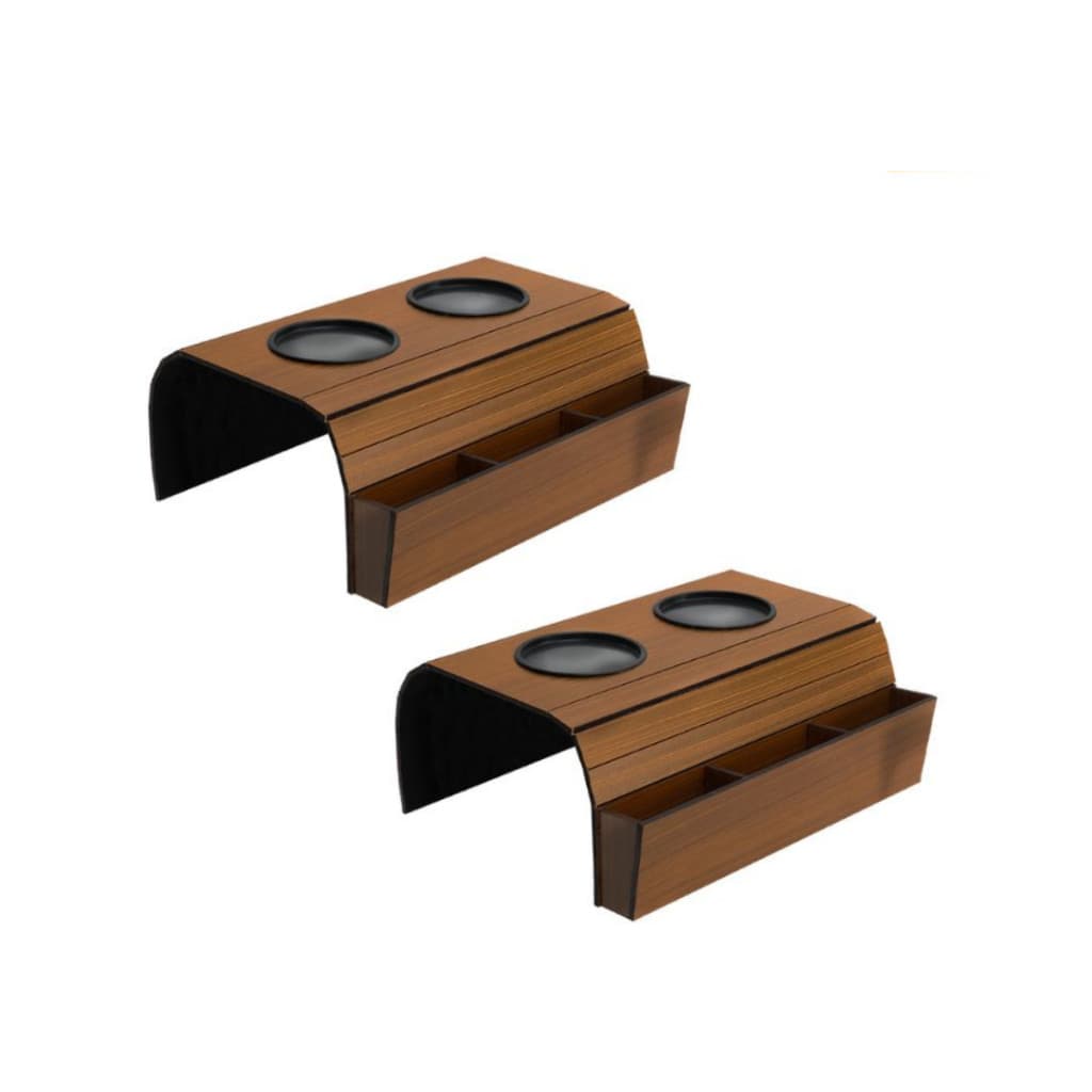Kit 2 Bandeja Porta Copo Com Porta Controle Esteira Para Braço de Sofá Caramelo