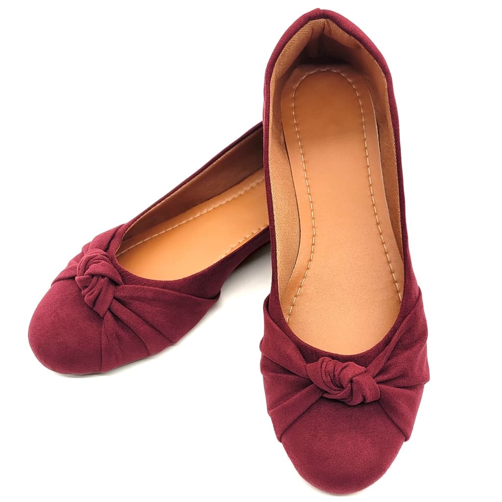 Sapatilha Feminina Bico Redondo Rasteirinha Sandália Feminino Nó Suede Marsala Casual Confortável
