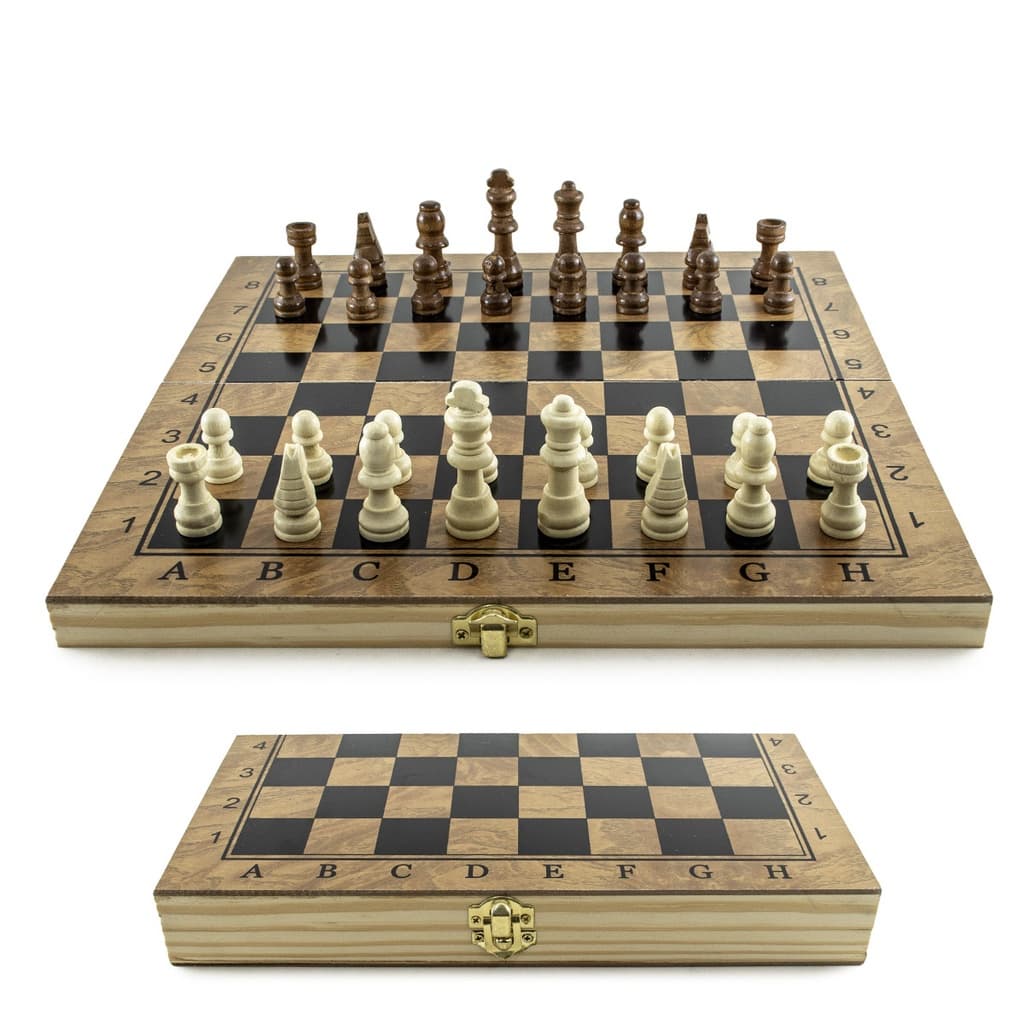 Jogo De Xadrez Madeira Tabuleiro Dobrável Profissional Portátil Grande Estratégia Competição Educativo Com Peças 29x29cm