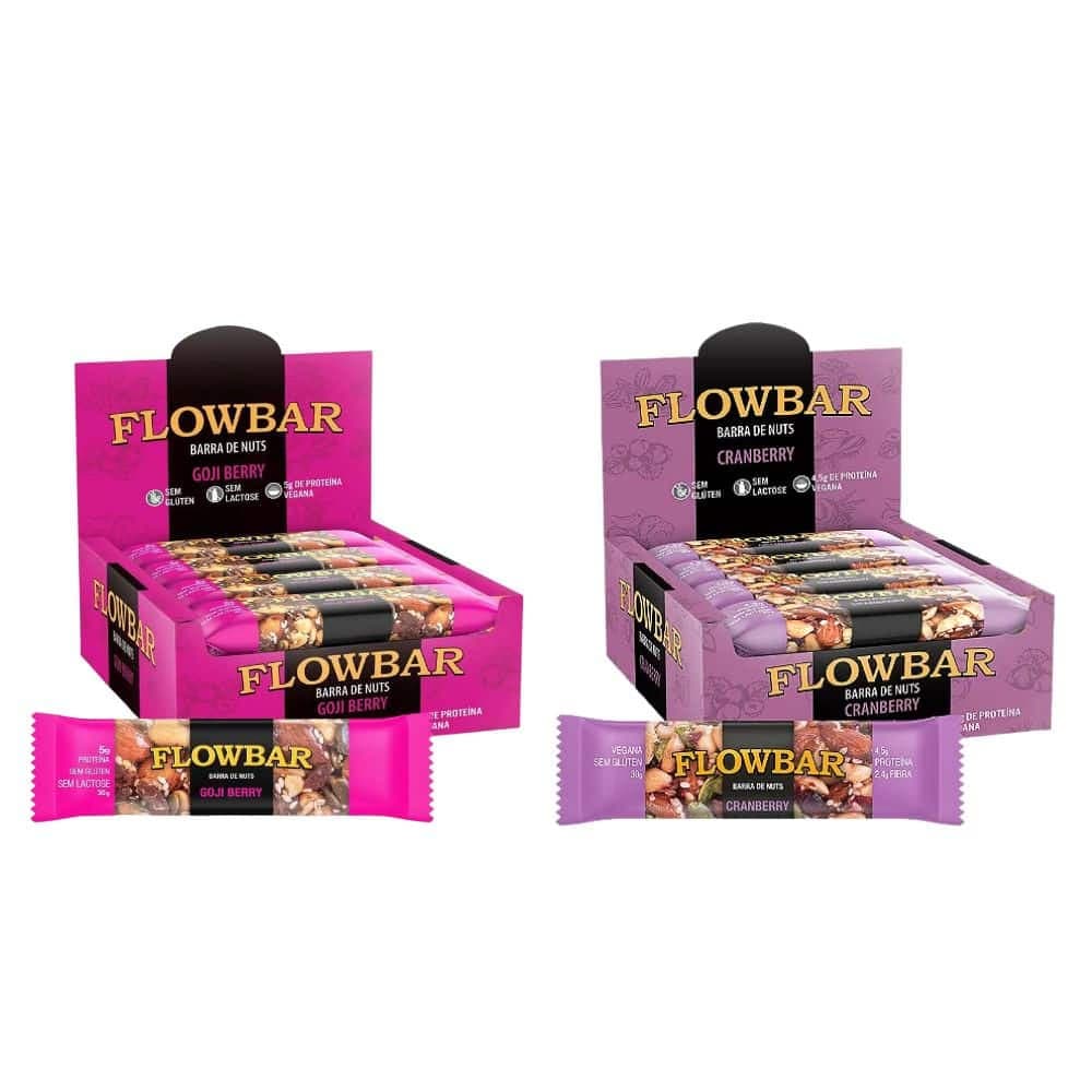 Kit 2 cxs 24 Barrinhas Flowbar Nuts Goji Berry e Cranberry
