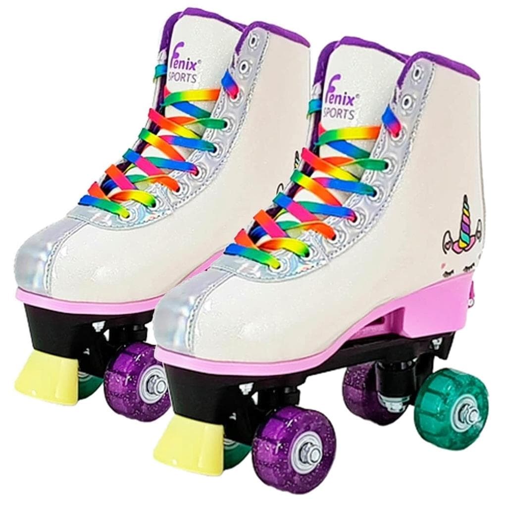 Patins Roller Infantil Adulto Feminino Quad 4 Roda Unicórnio Com Luz Ajustável  - Fênix Brinquedos