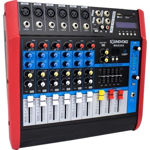 Mesa De Som 6 Canais Amplificada Soundvoice MA630X Bivolt Com USB, MP3, 16 Efeitos DSP, Equalizadores + Nota Fiscal