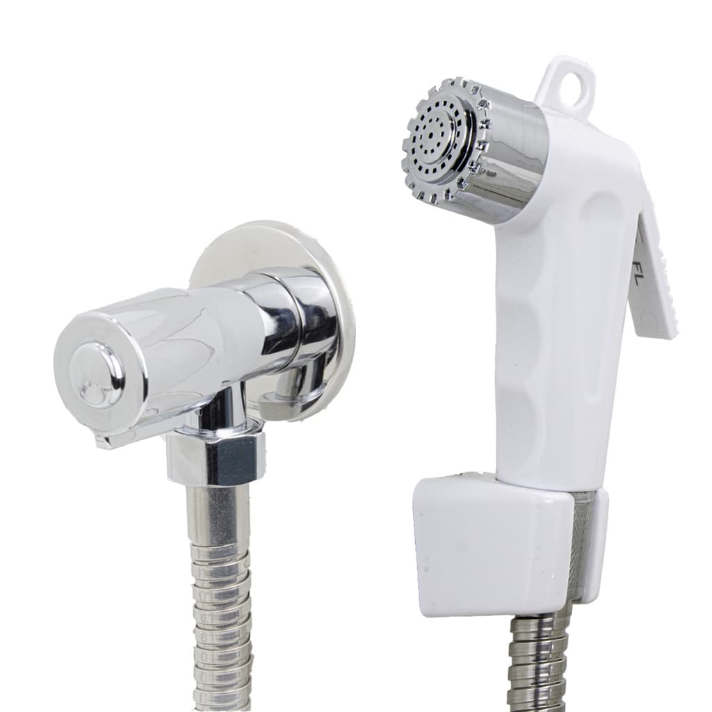 Ducha Higienica Branca e Cromada Luxo Bide Banheiro Completa