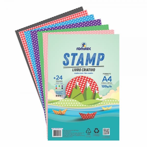 Livro criativo stamp A4 120g Romitec com 24 fls estampadas