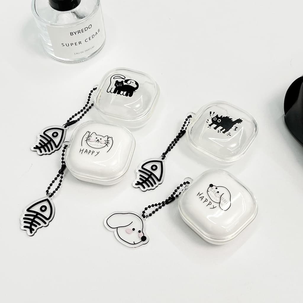 Para Samsung Galaxy Buds FE Pro 2 Case Cute bear/cartoon animal Capa De silicone Transparente Fone De Ouvido Com Chaveiro