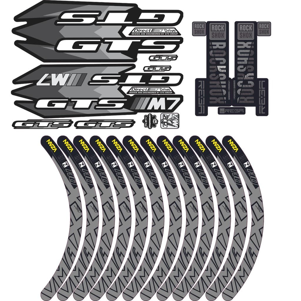 KIT Adesivo GTS M7 Preto e Cinza + Adesivo Vmaxx + Garfo