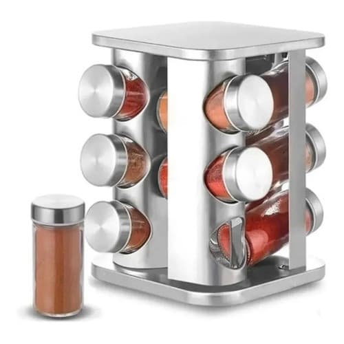 Porta Condimentos E Temperos 12 Potes De Vidro C/ Tampa Inox