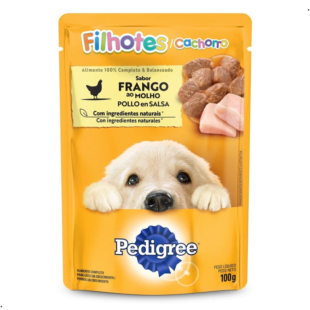 Kit 18 Sachês Pedigree Cães Filhotes Alimento Úmido Sabor Frango ao Molho 100g Cachorro