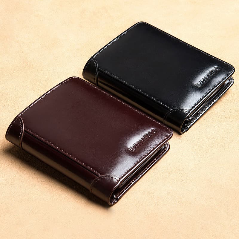 Carteira Masculina De Couro Legítimo Antifurto Porta-cartões Carteira Curta Masculina
