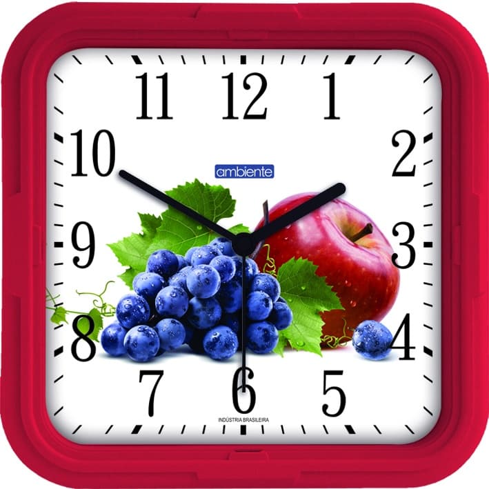 RELOGIO DE PAREDE QUADRADO DECORAÇÃO CASA COZINHA FRUTAS - VM