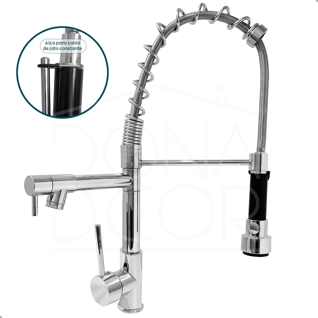 Torneira Cozinha Cromada Inox 304 Bancada Gourmet Monocomando Misturador Torneira Bica Alta Flexível