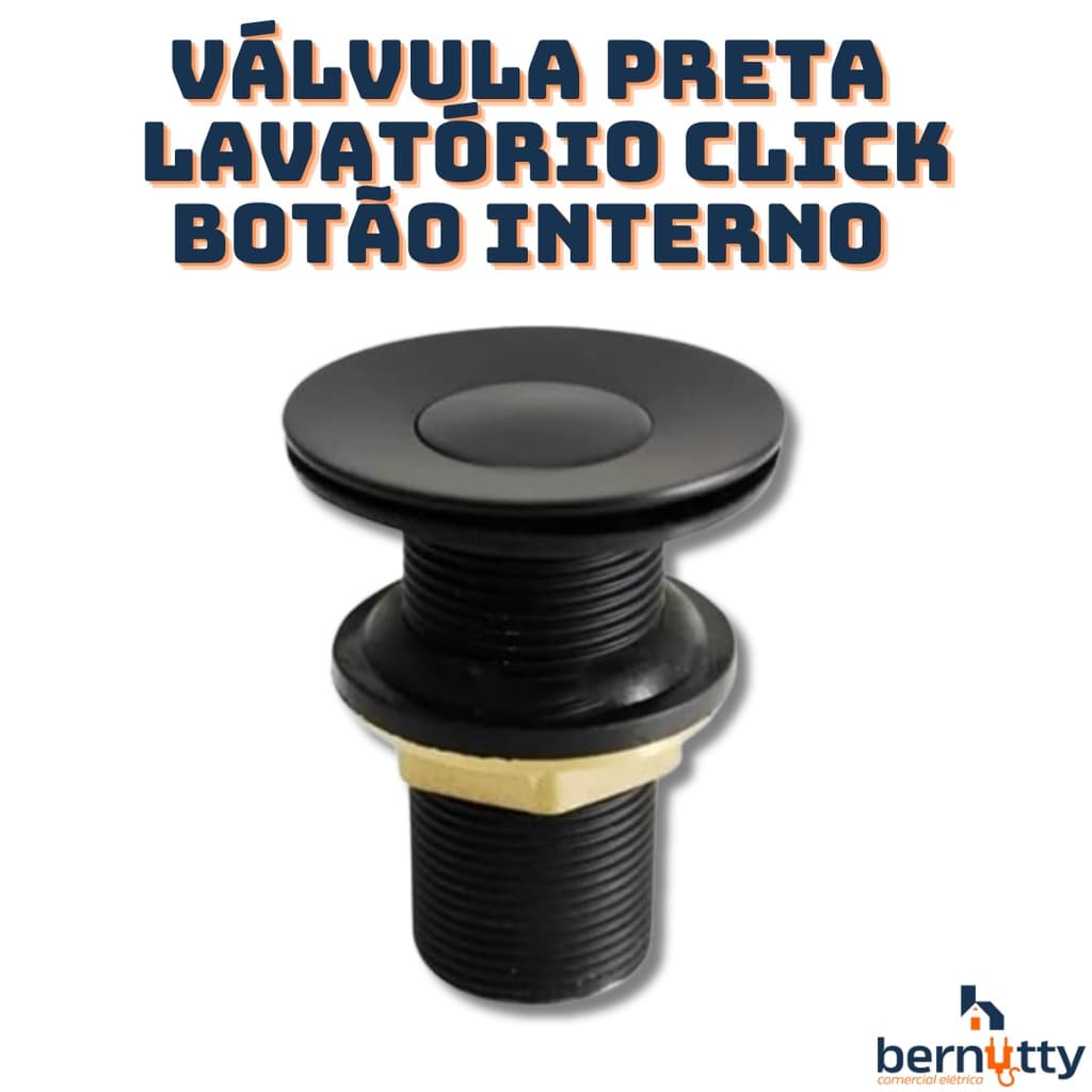 Válvula Ralo Click Interno Preto Pia Lavatório Cuba 7/8 Abs Acabamento Fosco