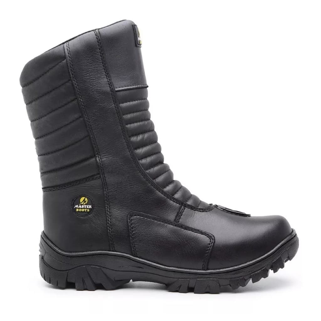 Bota Motociclista Coturno Alto Reforçada Motoqueiro de Couro Legítimo Masculina Feminina