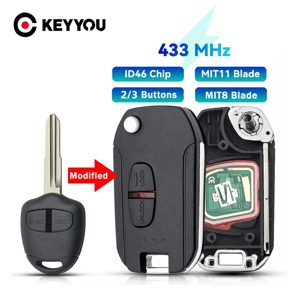 433MHz Controle Remoto Da Chave Do Carro De Inversão Modificada Para Mitsubishi Outlander Pajero Triton ASX Lancer Shogu