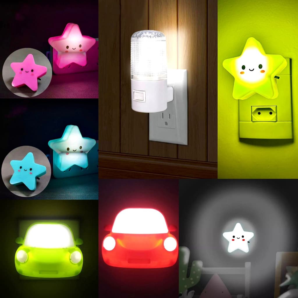 Luminária Luz Noturna LED de Parede Tomada em Formato de Estrela ou Carrinho - BESTMIX
