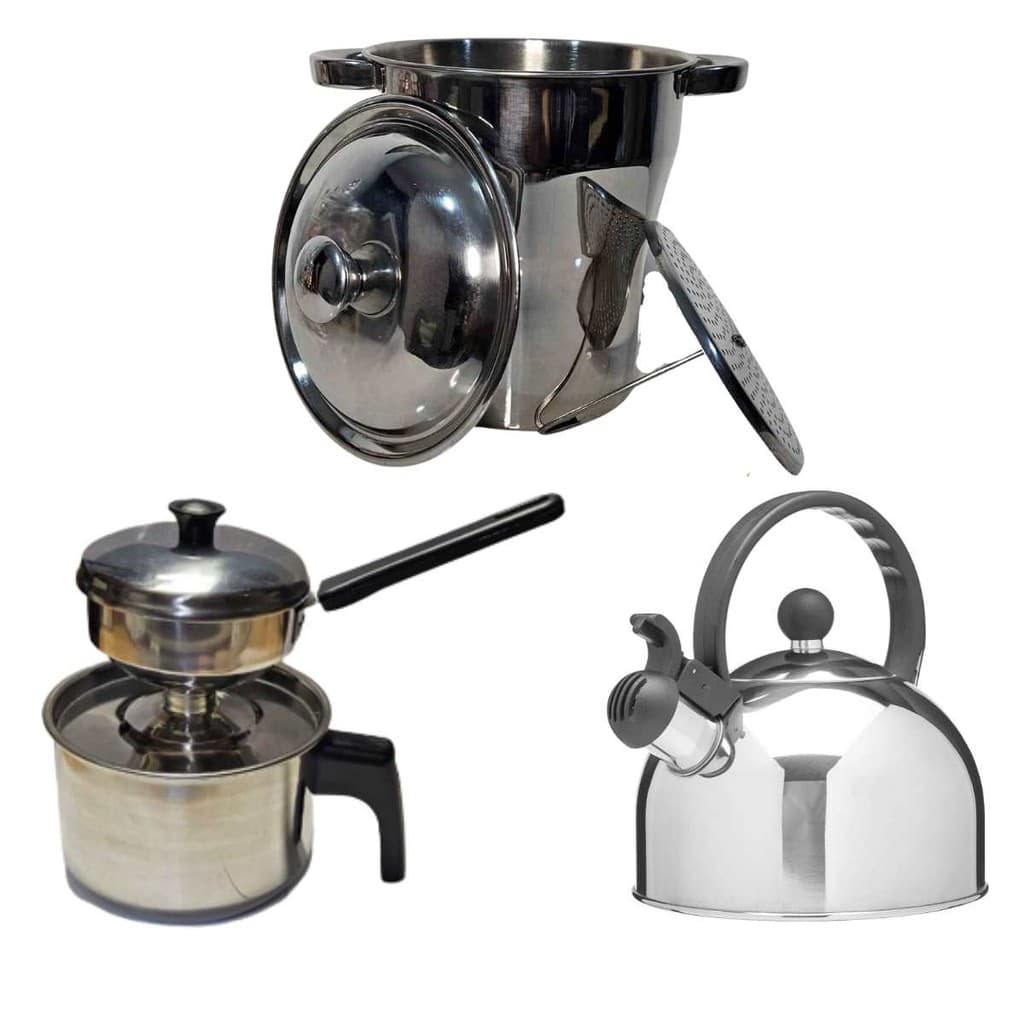 Kit Cozinha Inox Cuscuzeira Grande E Individual E Chaleira fogão indução