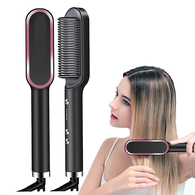Escova Alisadora Modeladora Elétrica 3 em 1 – 45W Bivolt (110V/220V) para Todos os Tipos de Cabelos