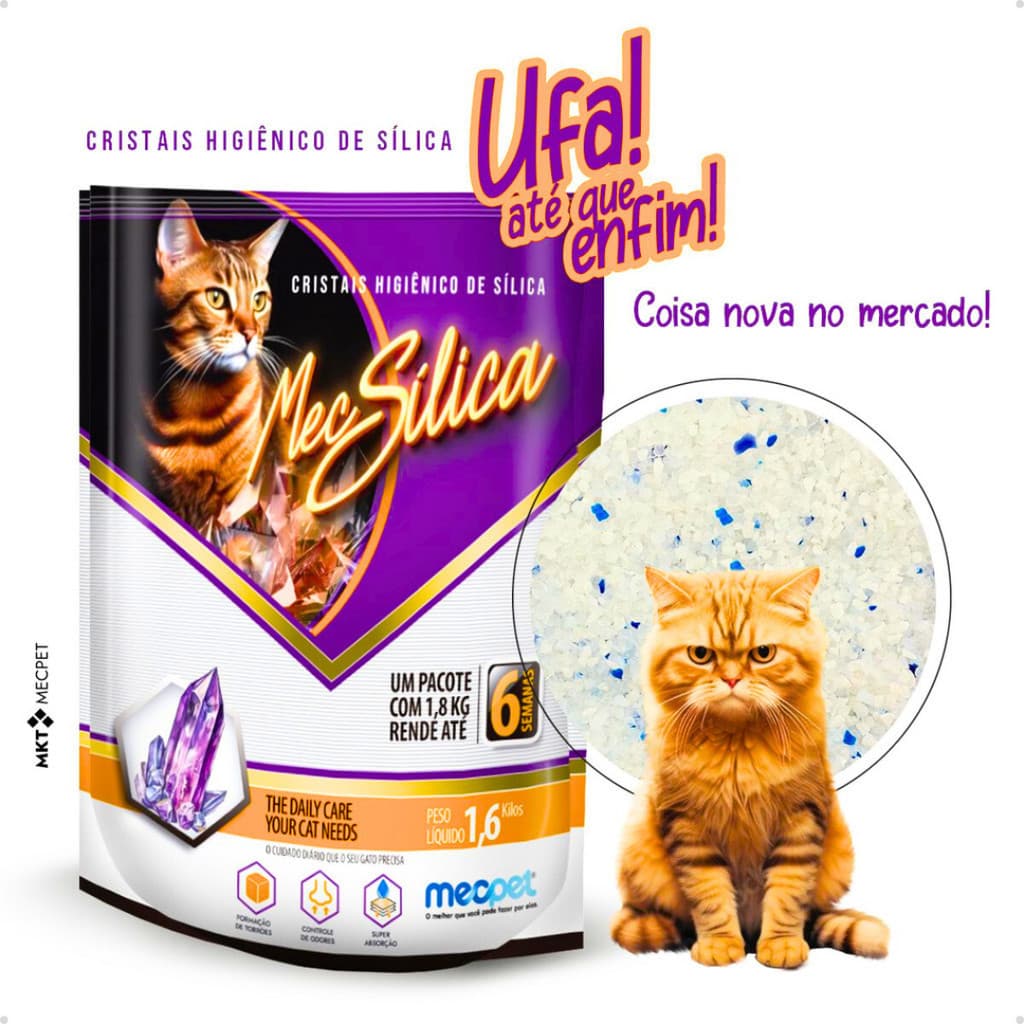 Areia Para Gato Silica Cristais Higiênicos 1,6kg Mec Pet
