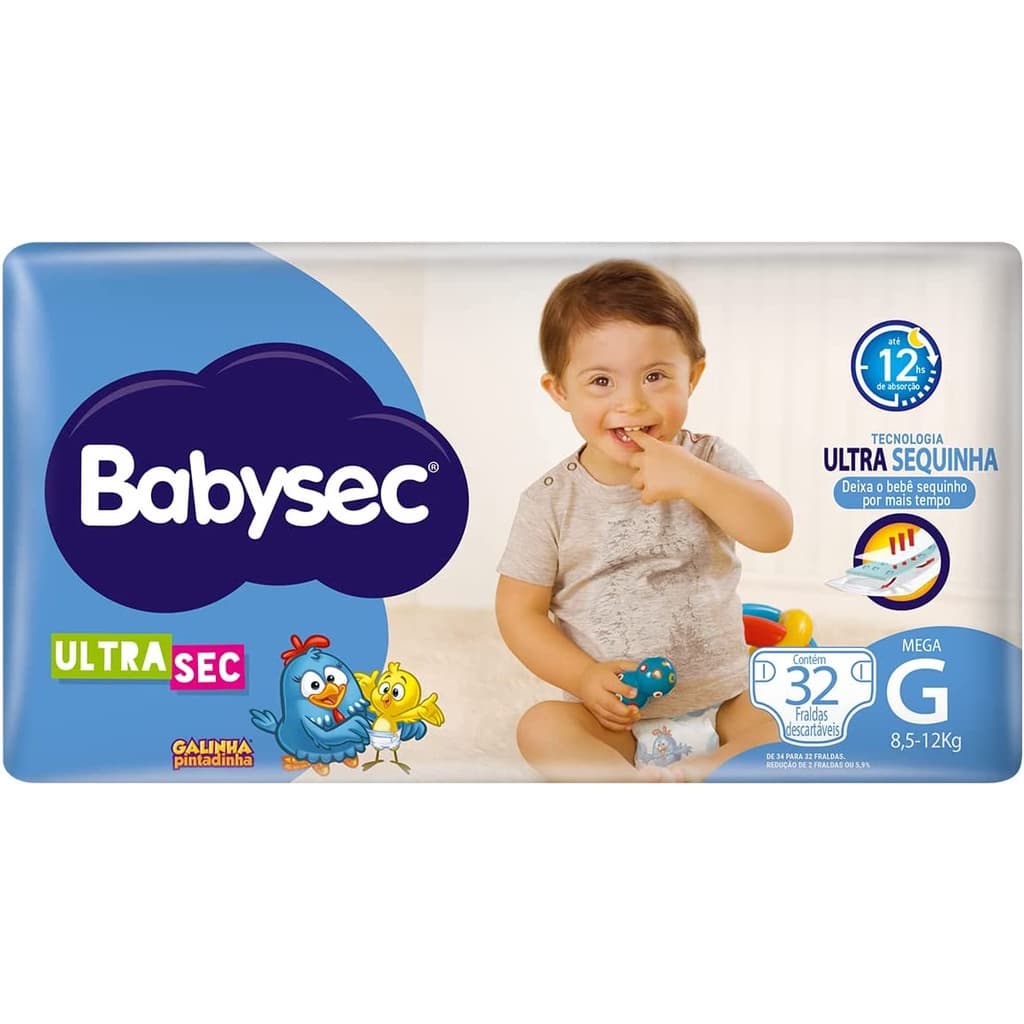 FRALDA BABYSEC GALINHA PINTADINHA MEGA G/ 32un