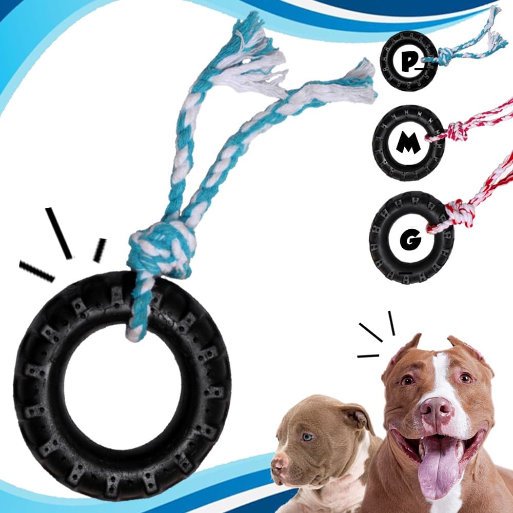 Brinquedo Pet Mordedor Pneu borracha com Corda para Cães Cachorro